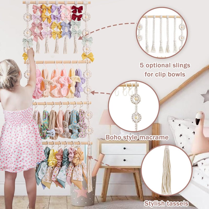 GRDYEAAR RDYEAAR Bow Organizer for Girls, Headband Organizer for Baby Girl, Bow Hanger for Girls, White Baby Girl Nursery Decor, Toddler Hair Accessory Organizer，Hanging Organizer - Image 2